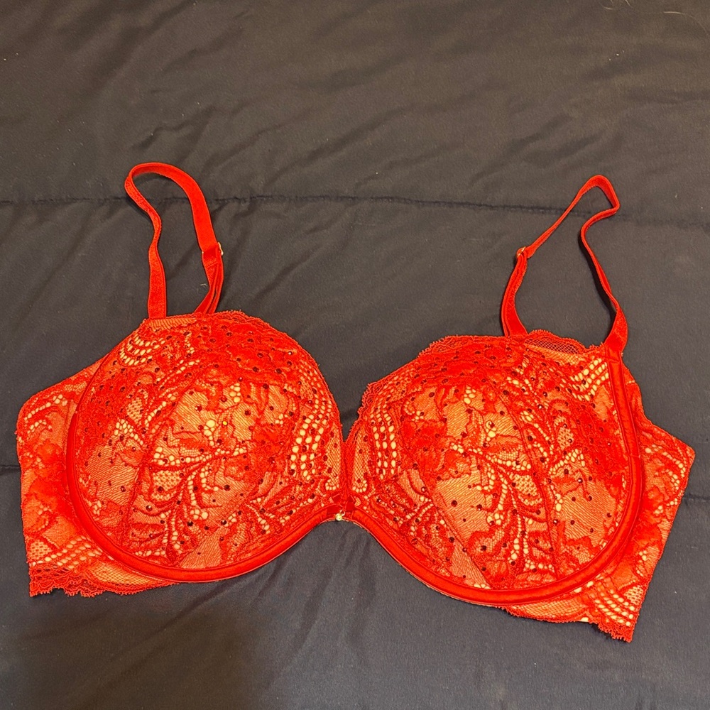 Victoria's Secret Fiery Red Lace bra with crystal details